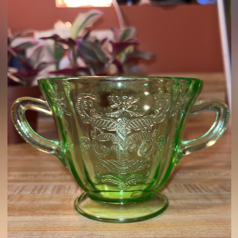 Vintage Green Glass Sugar Bowl
